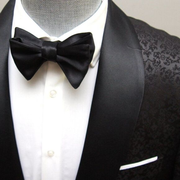 Men's bow‎ tie 100%Silk Charmeuse Black Self tied Bow tie Small AD2023 - Picture 13 of 15